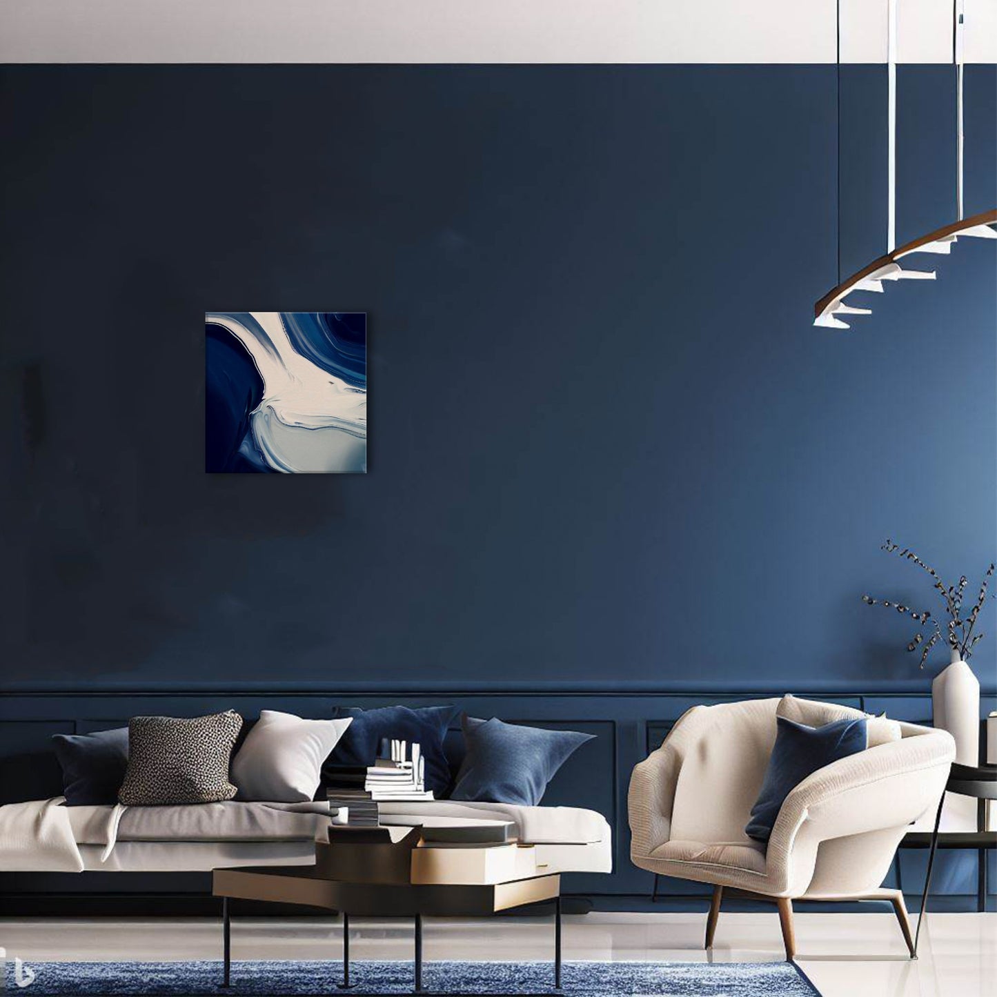 Modern Deep Blue and White Wall Art