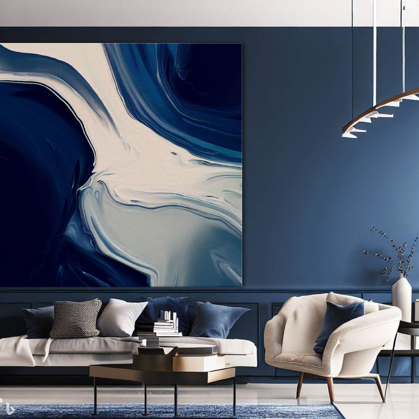 Modern Deep Blue and White Wall Art