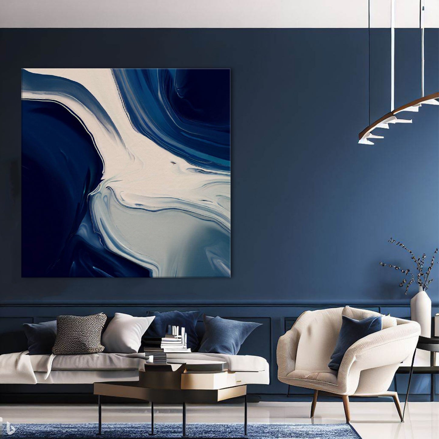 Modern Deep Blue and White Wall Art