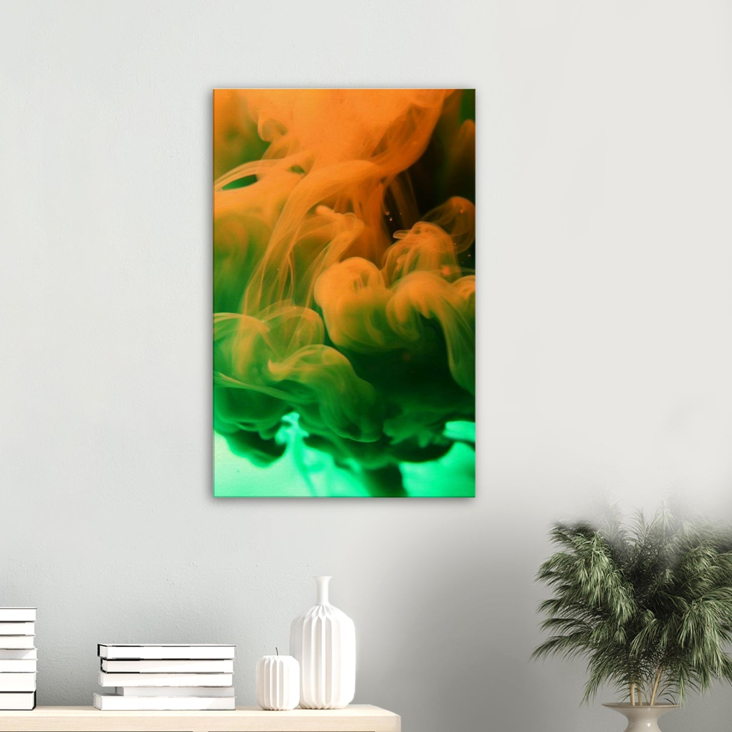 Green and Orange Ink In Water Wall Art